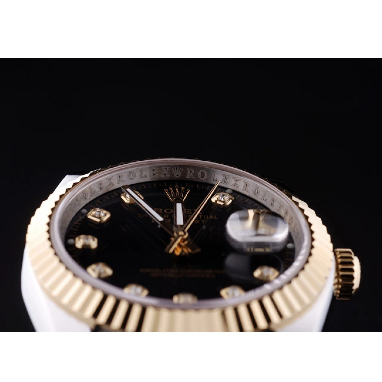 Best AAA Replica Sites Ribbed 7453 Black Rolex Bezel Diamonds Dial Datejust 0731